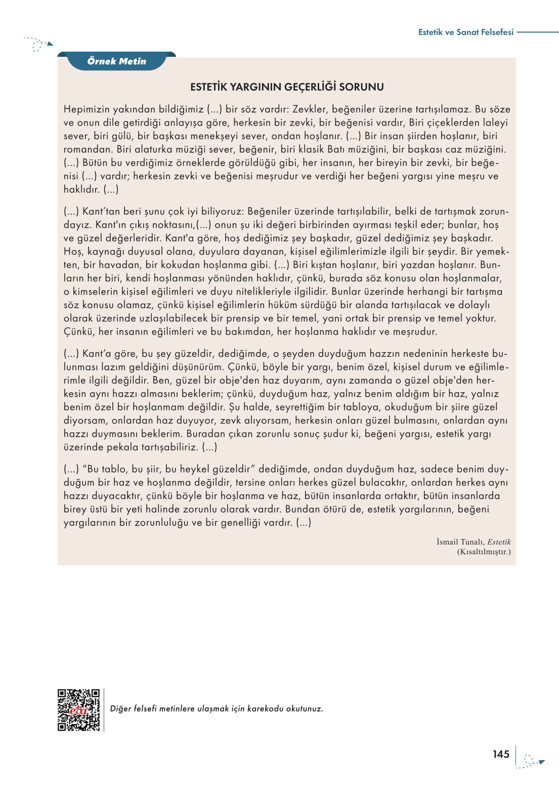 10. Sınıf Meb Yayınları Felsefe Ders Kitabı Sayfa 145 Cevapları