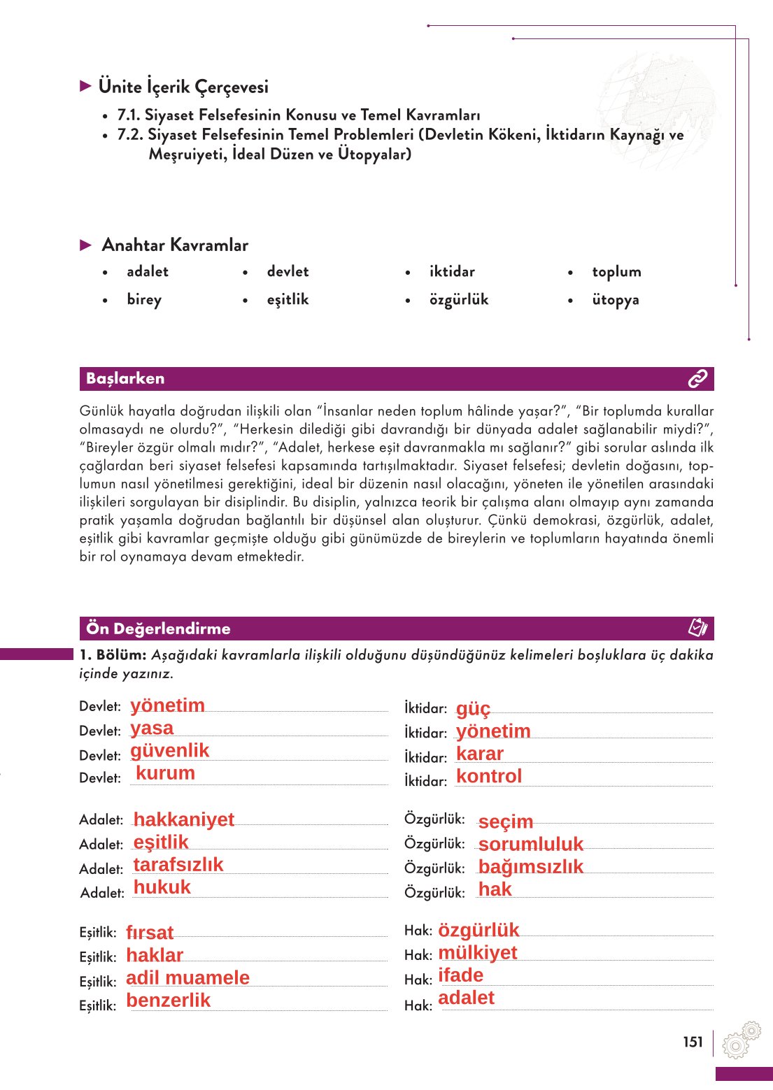 10. Sınıf Meb Yayınları Felsefe Ders Kitabı Sayfa 151 Cevapları