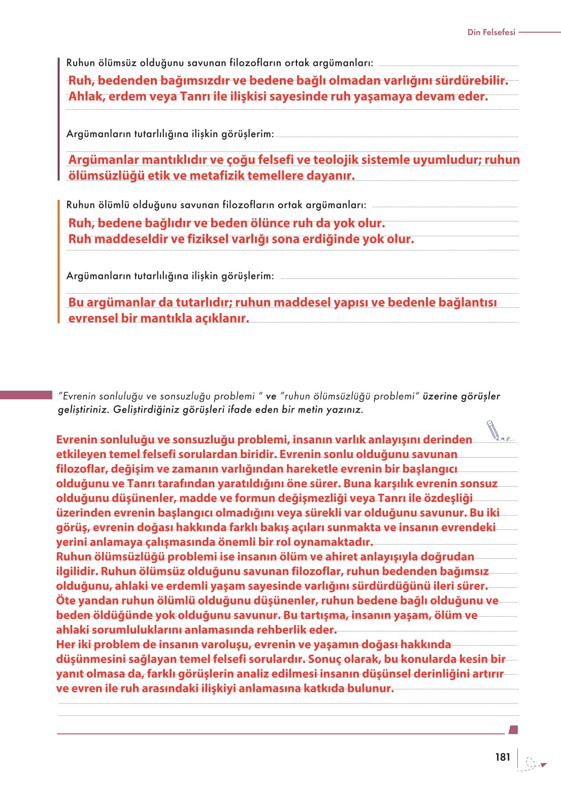 10. Sınıf Meb Yayınları Felsefe Ders Kitabı Sayfa 181 Cevapları