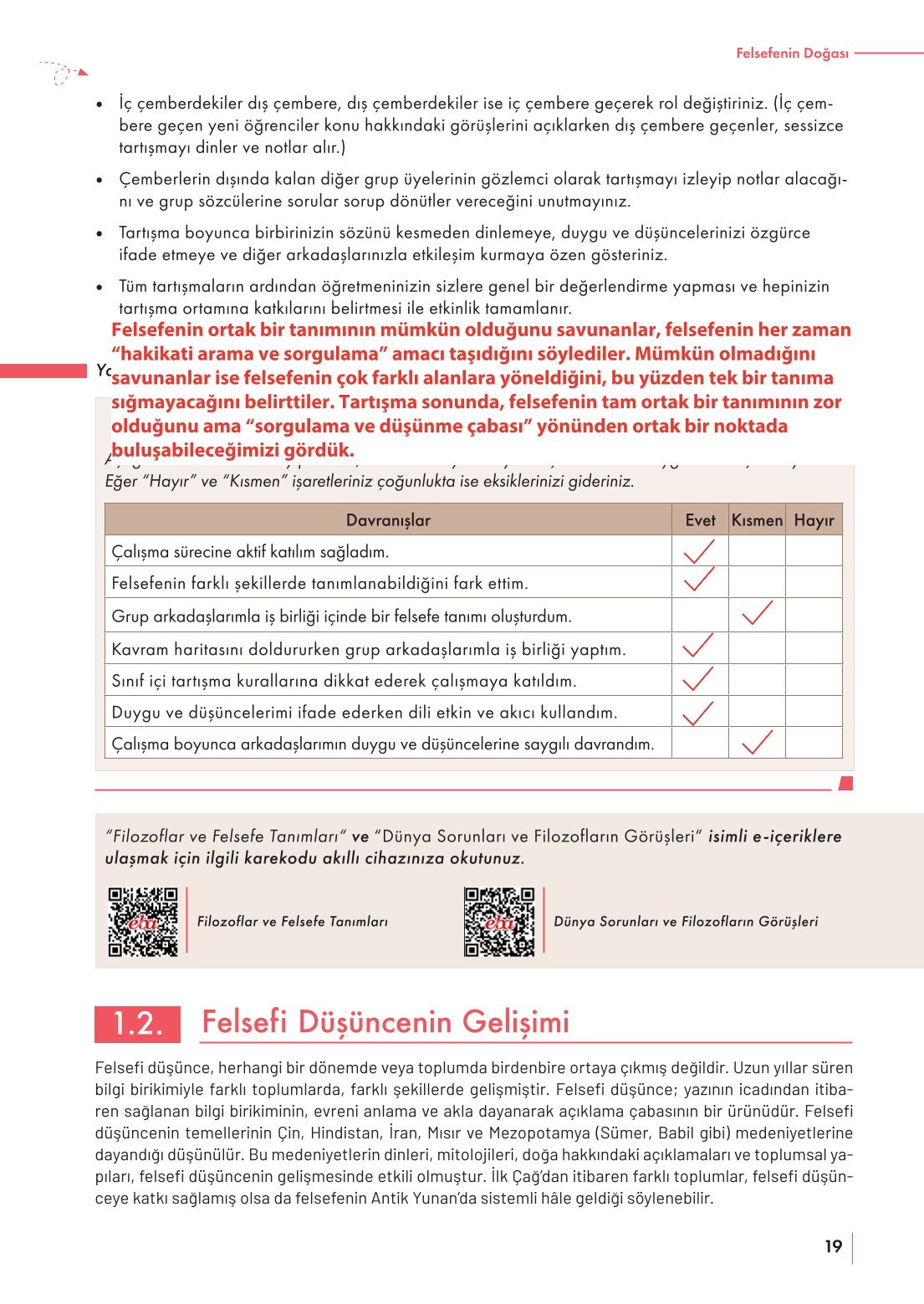 10. Sınıf Meb Yayınları Felsefe Ders Kitabı Sayfa 19 Cevapları