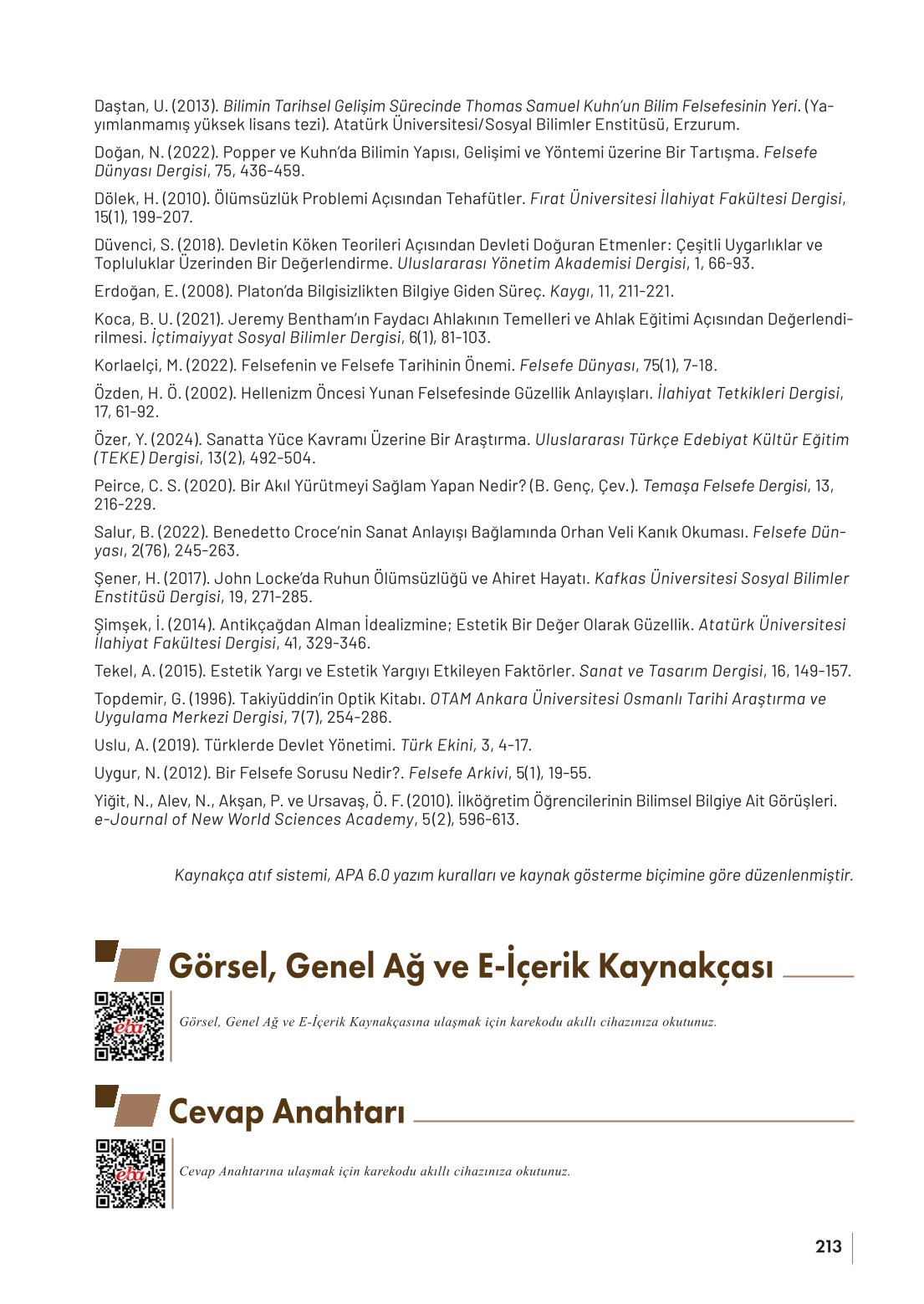 10. Sınıf Meb Yayınları Felsefe Ders Kitabı Sayfa 213 Cevapları