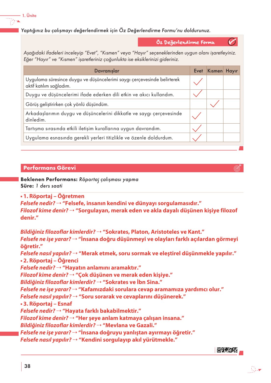10. Sınıf Meb Yayınları Felsefe Ders Kitabı Sayfa 38 Cevapları