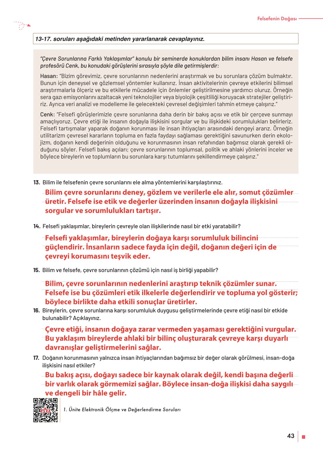 10. Sınıf Meb Yayınları Felsefe Ders Kitabı Sayfa 43 Cevapları