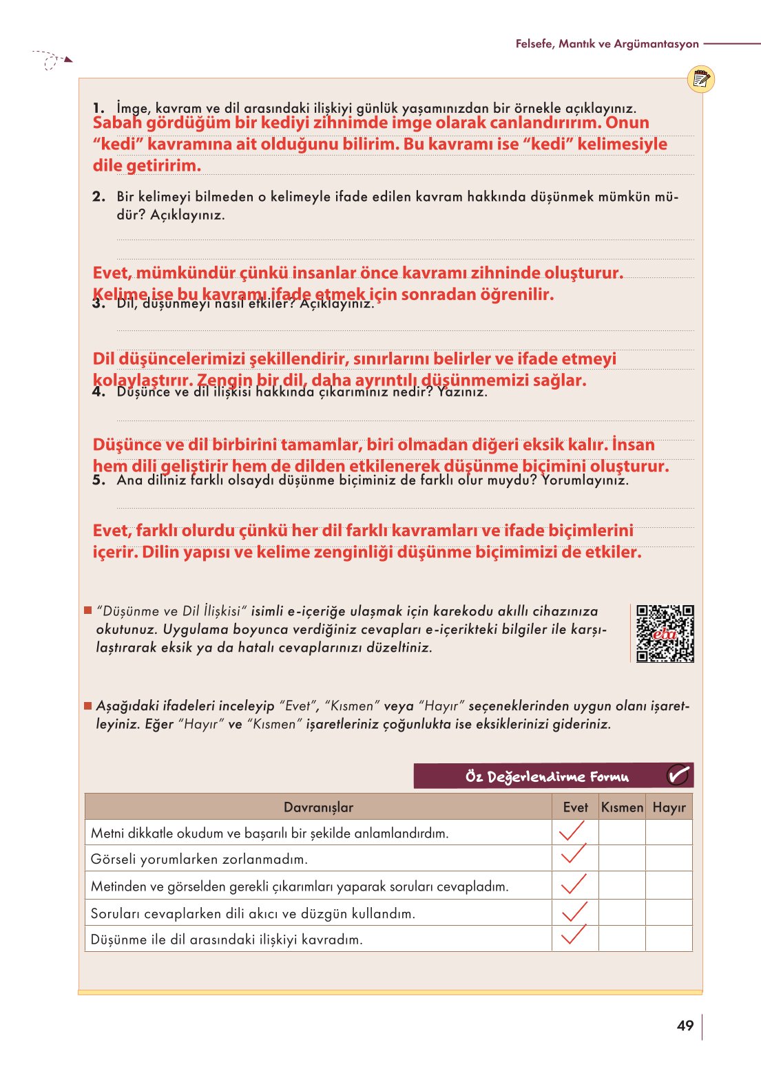 10. Sınıf Meb Yayınları Felsefe Ders Kitabı Sayfa 49 Cevapları