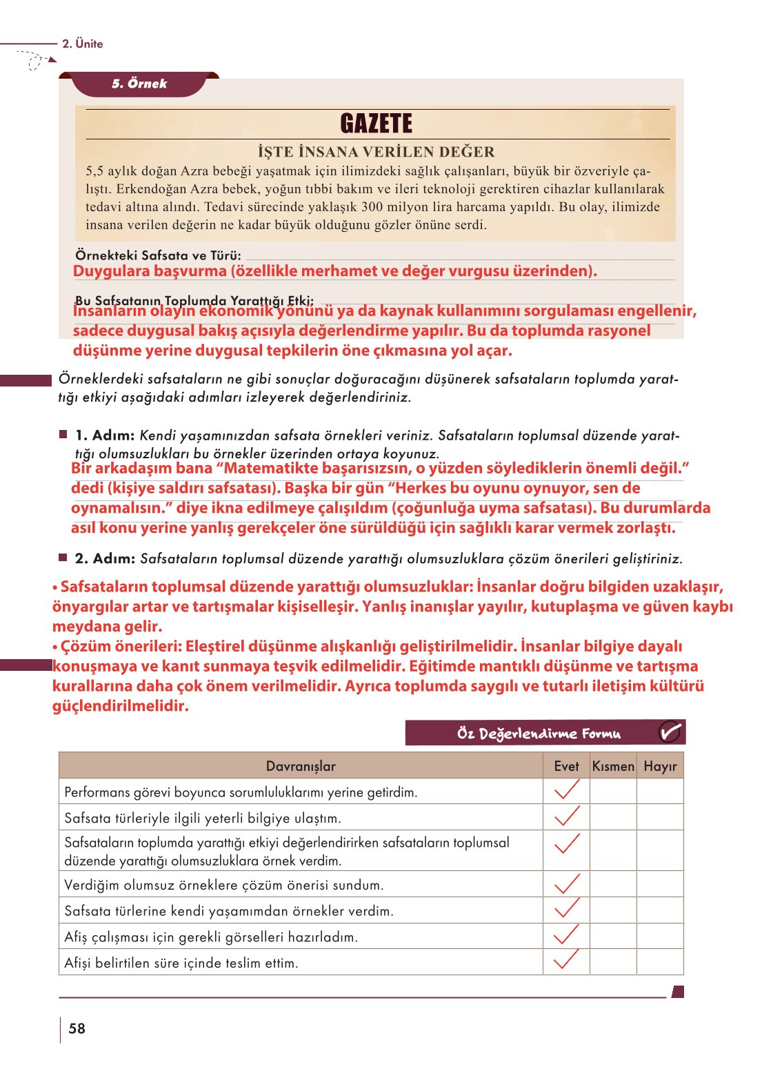 10. Sınıf Meb Yayınları Felsefe Ders Kitabı Sayfa 58 Cevapları