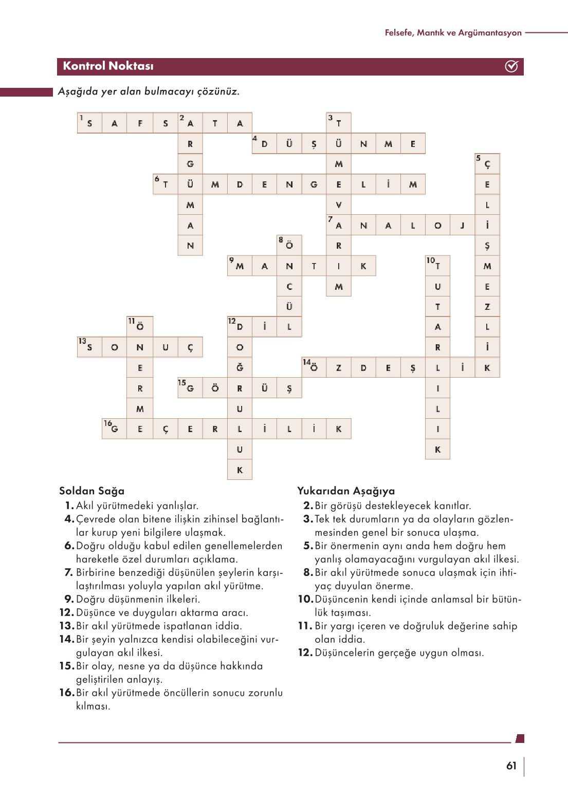 10. Sınıf Meb Yayınları Felsefe Ders Kitabı Sayfa 61 Cevapları