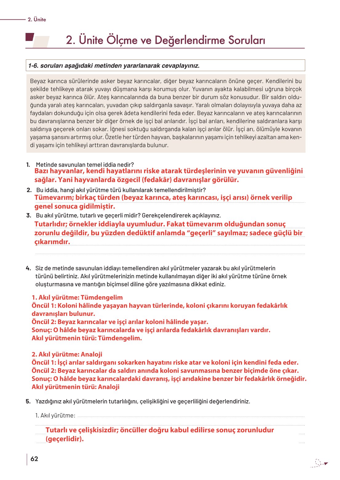 10. Sınıf Meb Yayınları Felsefe Ders Kitabı Sayfa 62 Cevapları