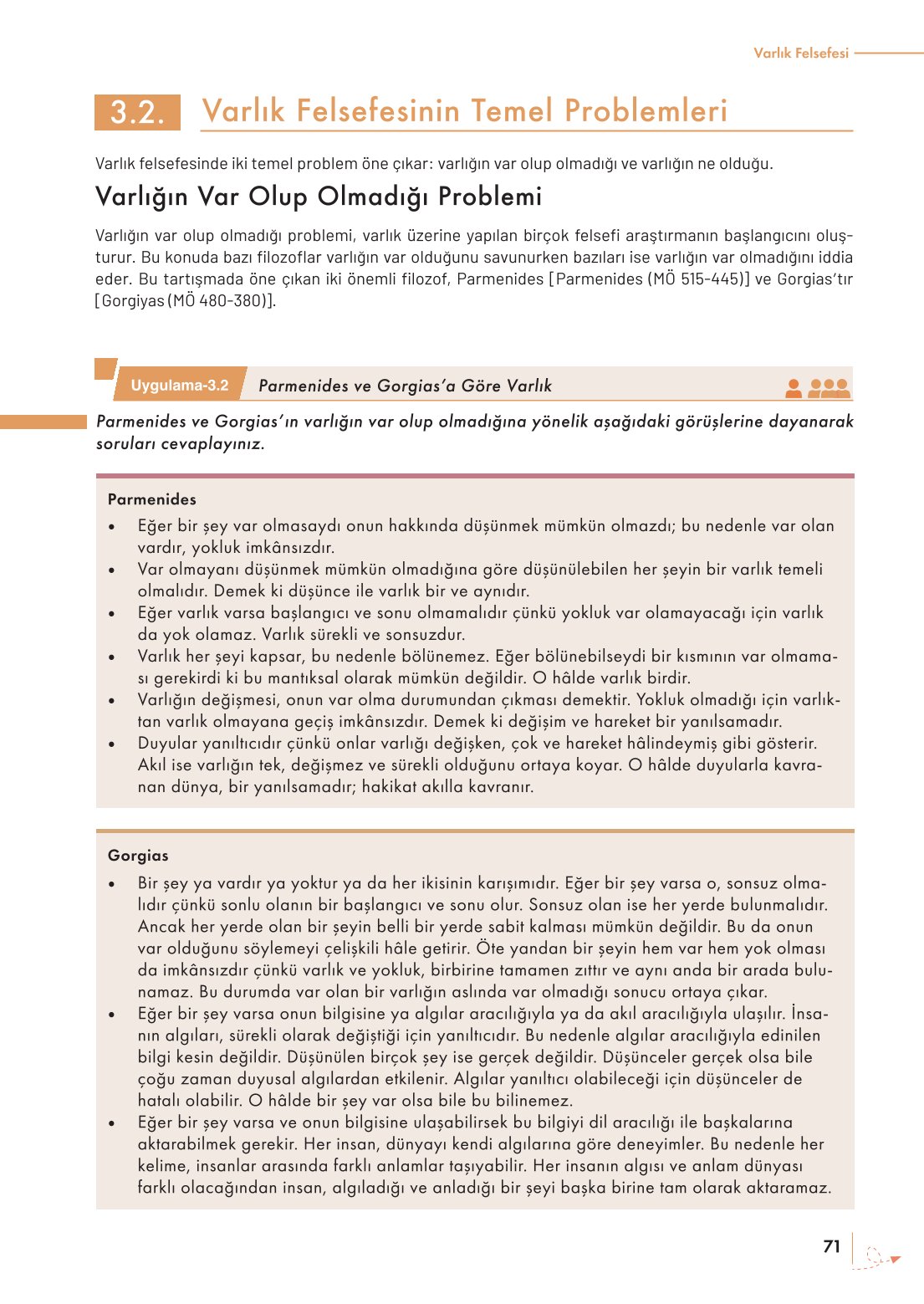 10. Sınıf Meb Yayınları Felsefe Ders Kitabı Sayfa 71 Cevapları