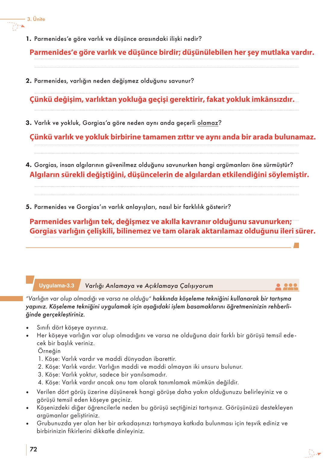10. Sınıf Meb Yayınları Felsefe Ders Kitabı Sayfa 72 Cevapları