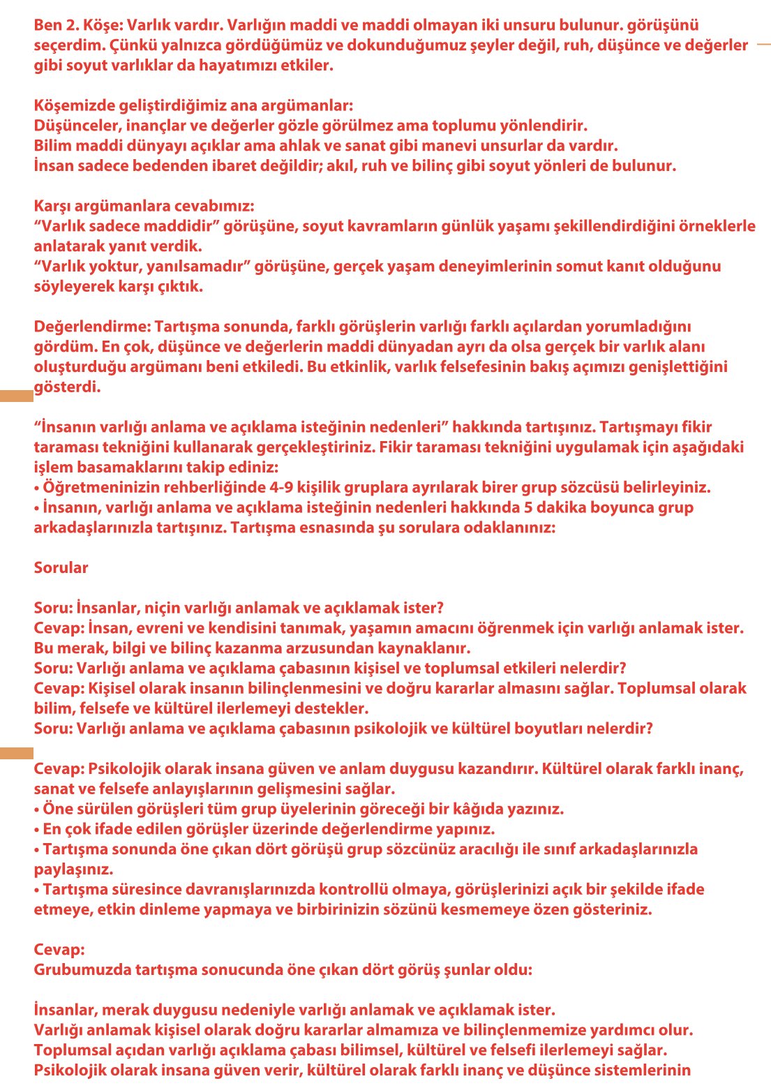 10. Sınıf Meb Yayınları Felsefe Ders Kitabı Sayfa 73 Cevapları