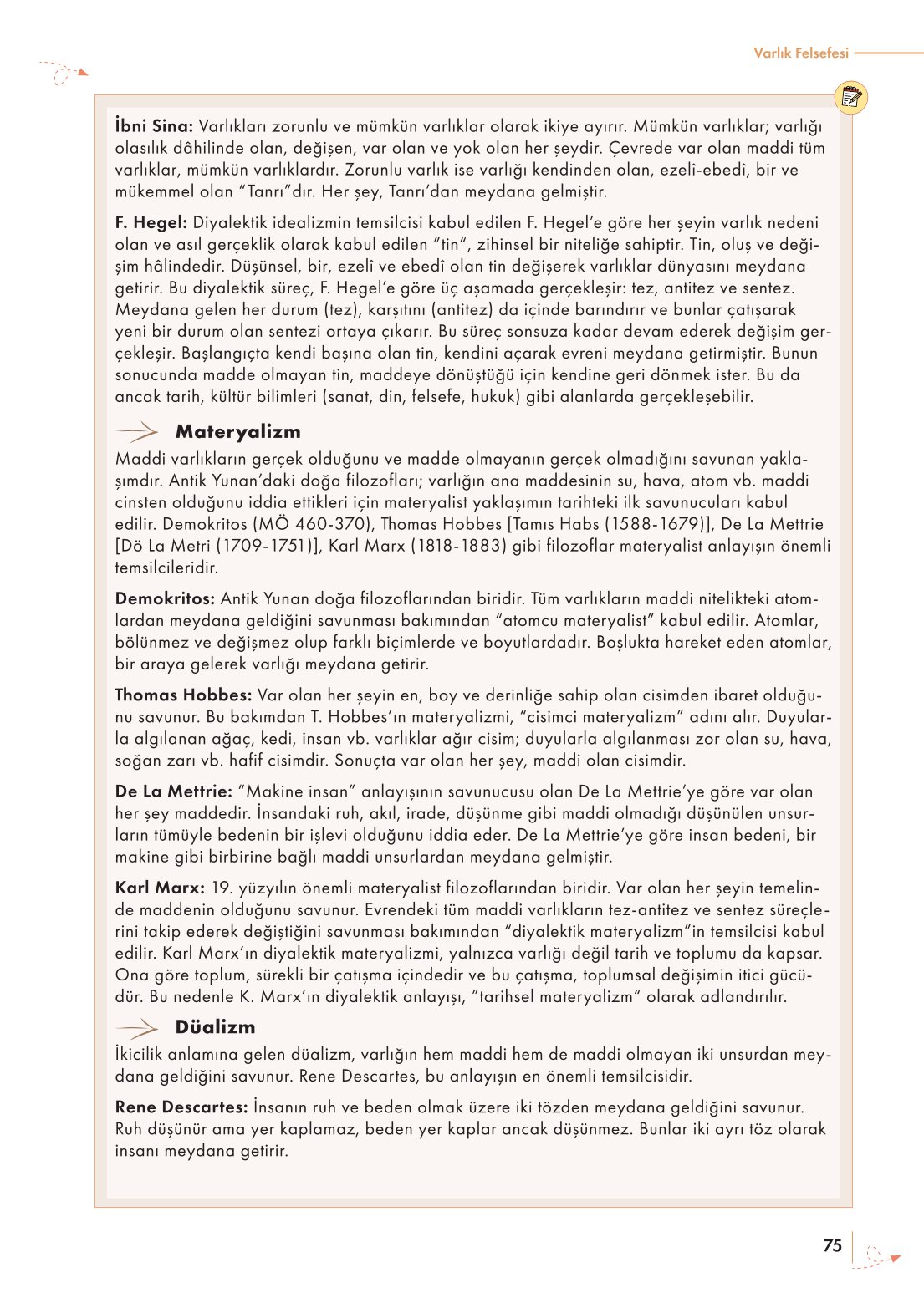 10. Sınıf Meb Yayınları Felsefe Ders Kitabı Sayfa 75 Cevapları