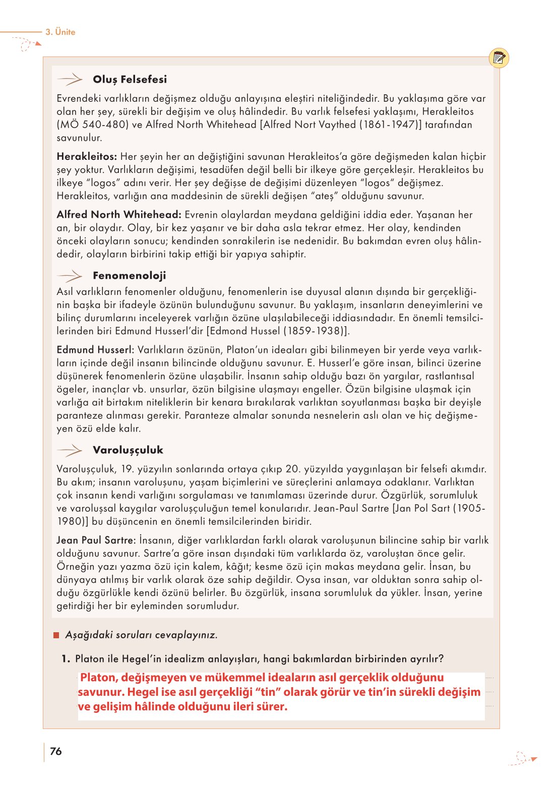 10. Sınıf Meb Yayınları Felsefe Ders Kitabı Sayfa 76 Cevapları