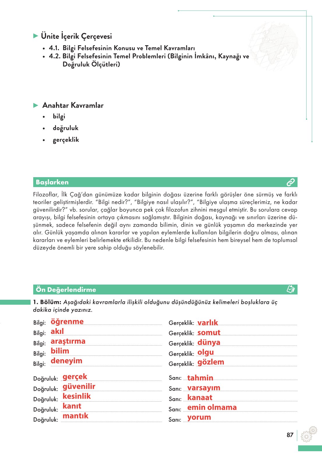 10. Sınıf Meb Yayınları Felsefe Ders Kitabı Sayfa 87 Cevapları