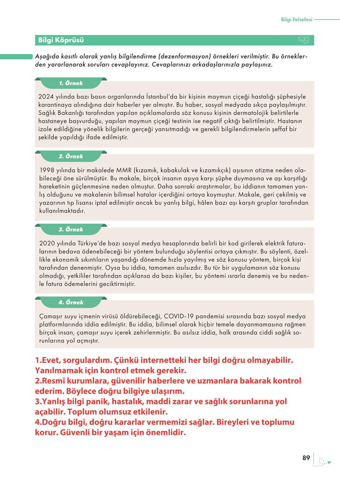 10. Sınıf Meb Yayınları Felsefe Ders Kitabı Sayfa 89 Cevapları