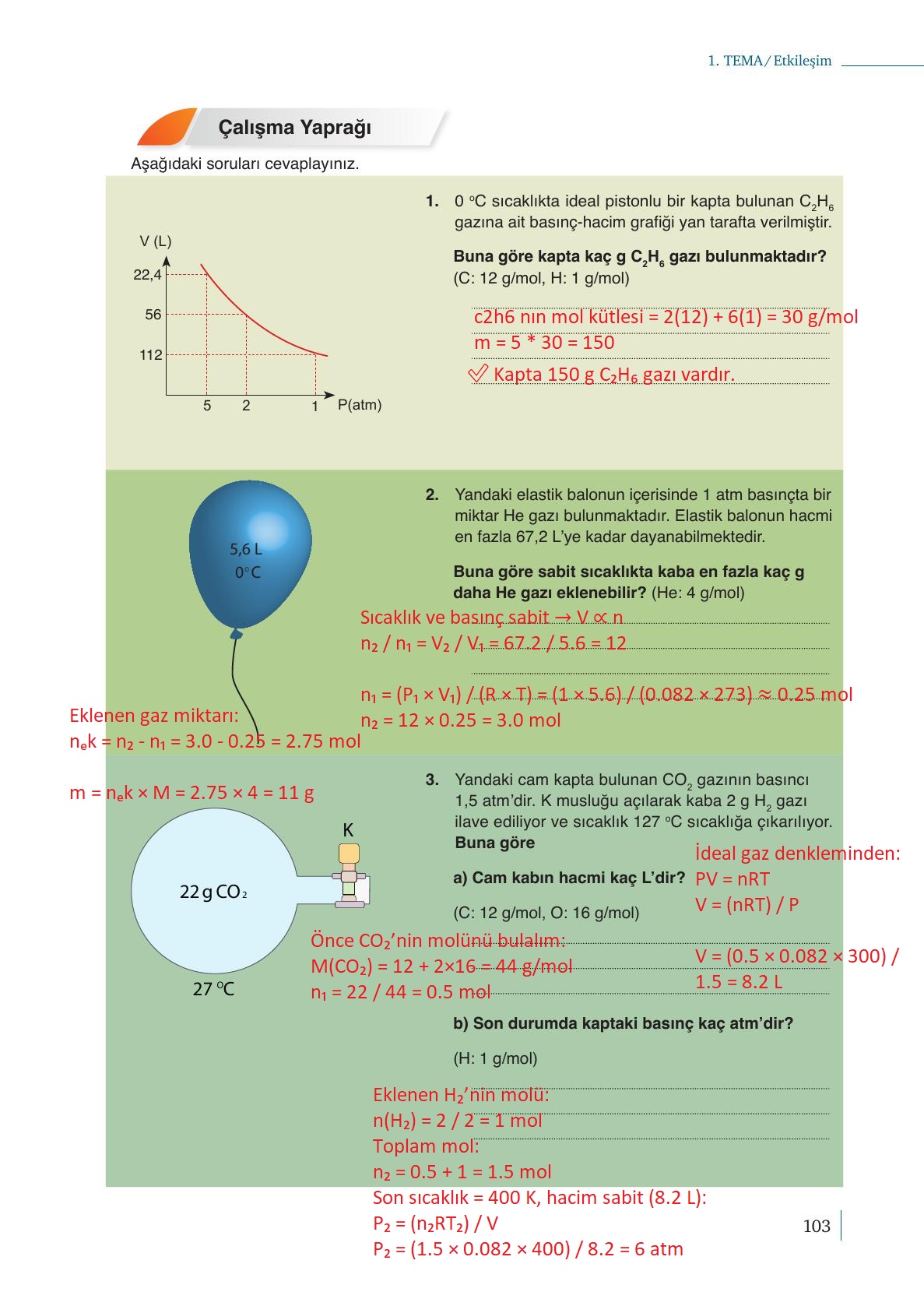 10. Sınıf Meb Yayınları Kimya Ders Kitabı Sayfa 103 Cevapları