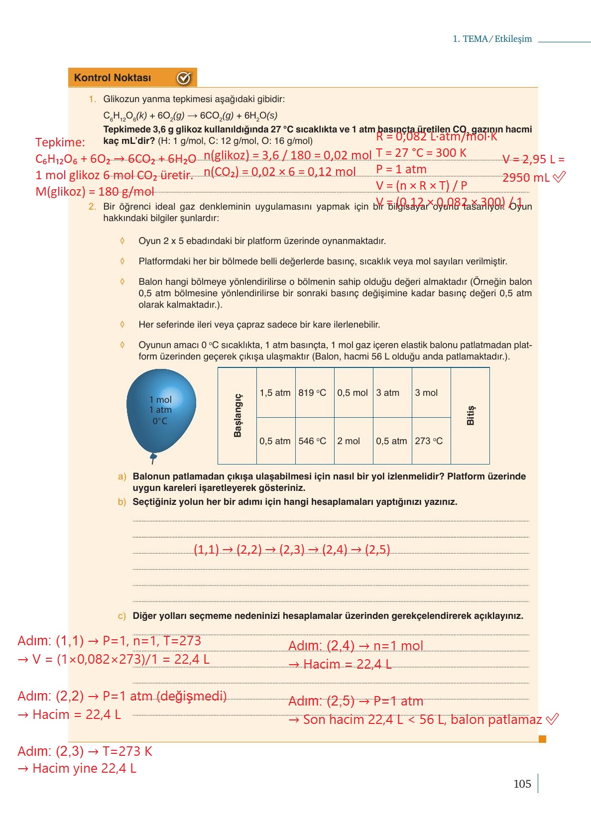 10. Sınıf Meb Yayınları Kimya Ders Kitabı Sayfa 105 Cevapları