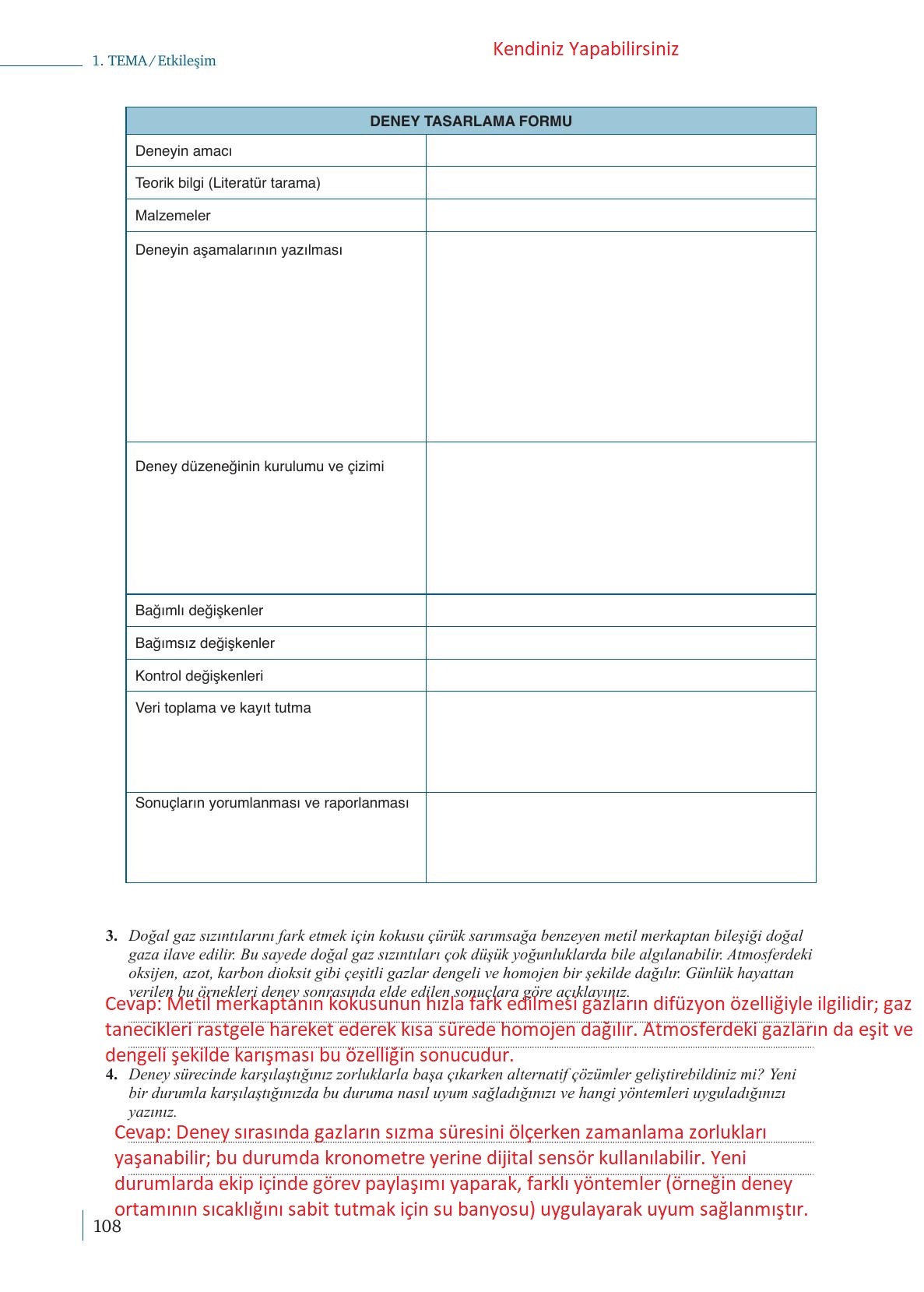 10. Sınıf Meb Yayınları Kimya Ders Kitabı Sayfa 108 Cevapları