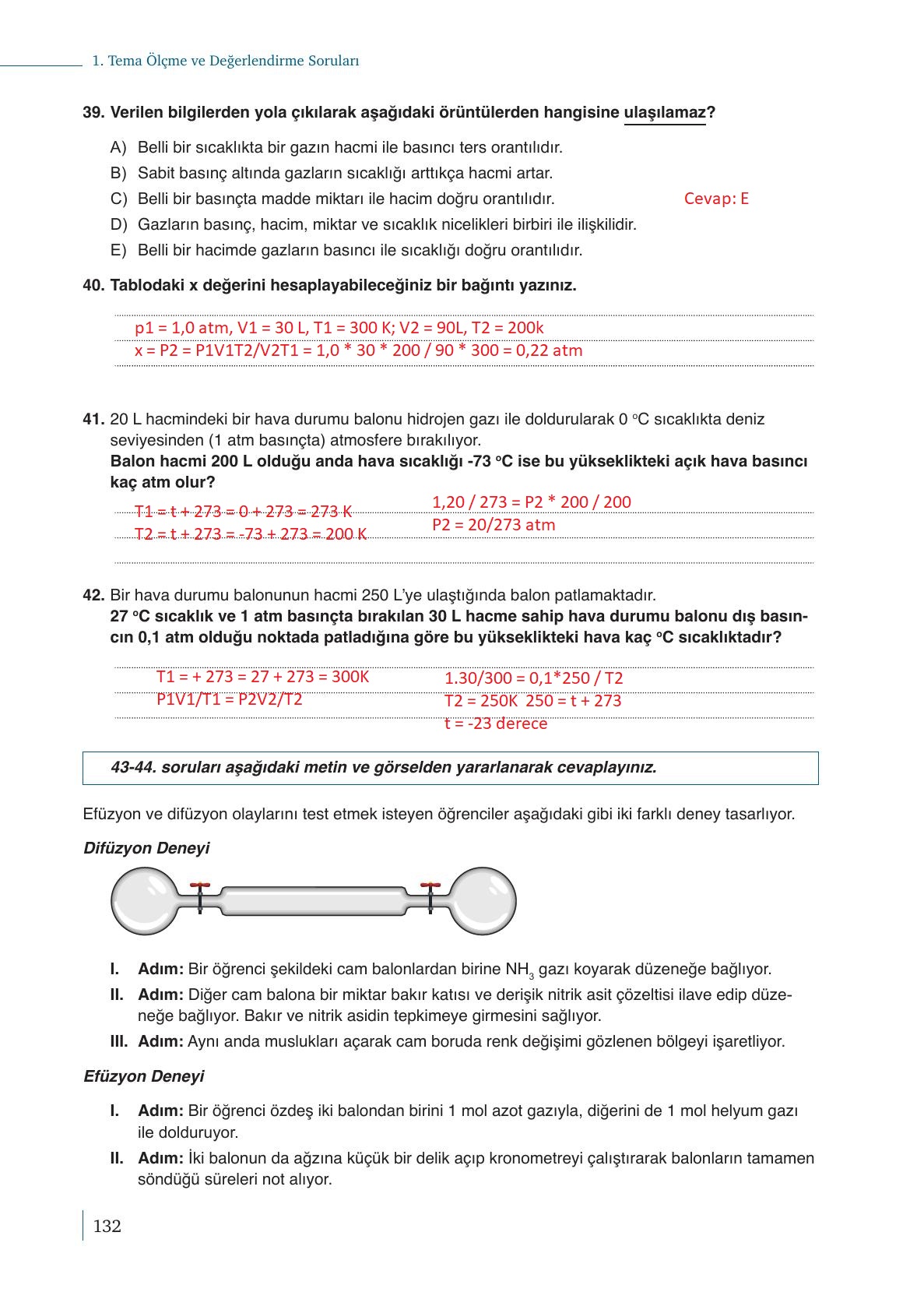 10. Sınıf Meb Yayınları Kimya Ders Kitabı Sayfa 132 Cevapları