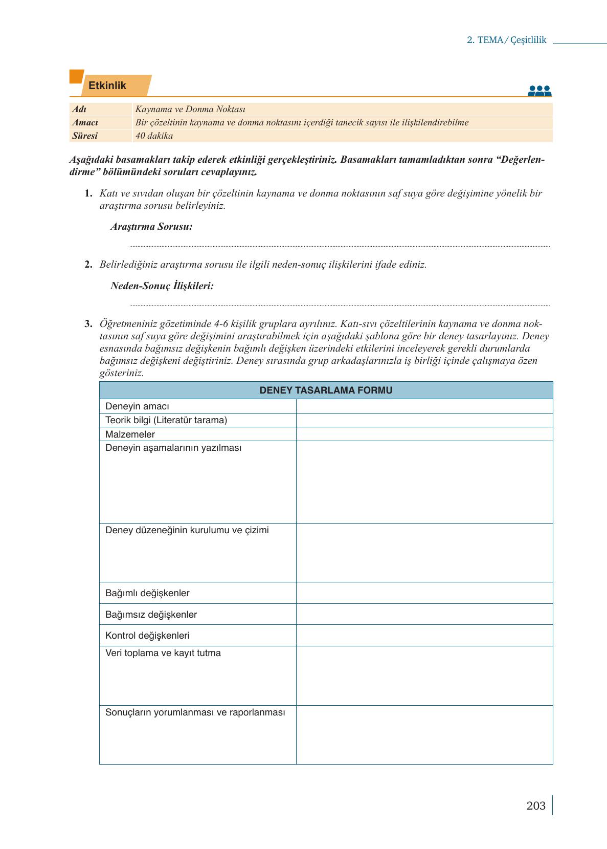 10. Sınıf Meb Yayınları Kimya Ders Kitabı Sayfa 203 Cevapları