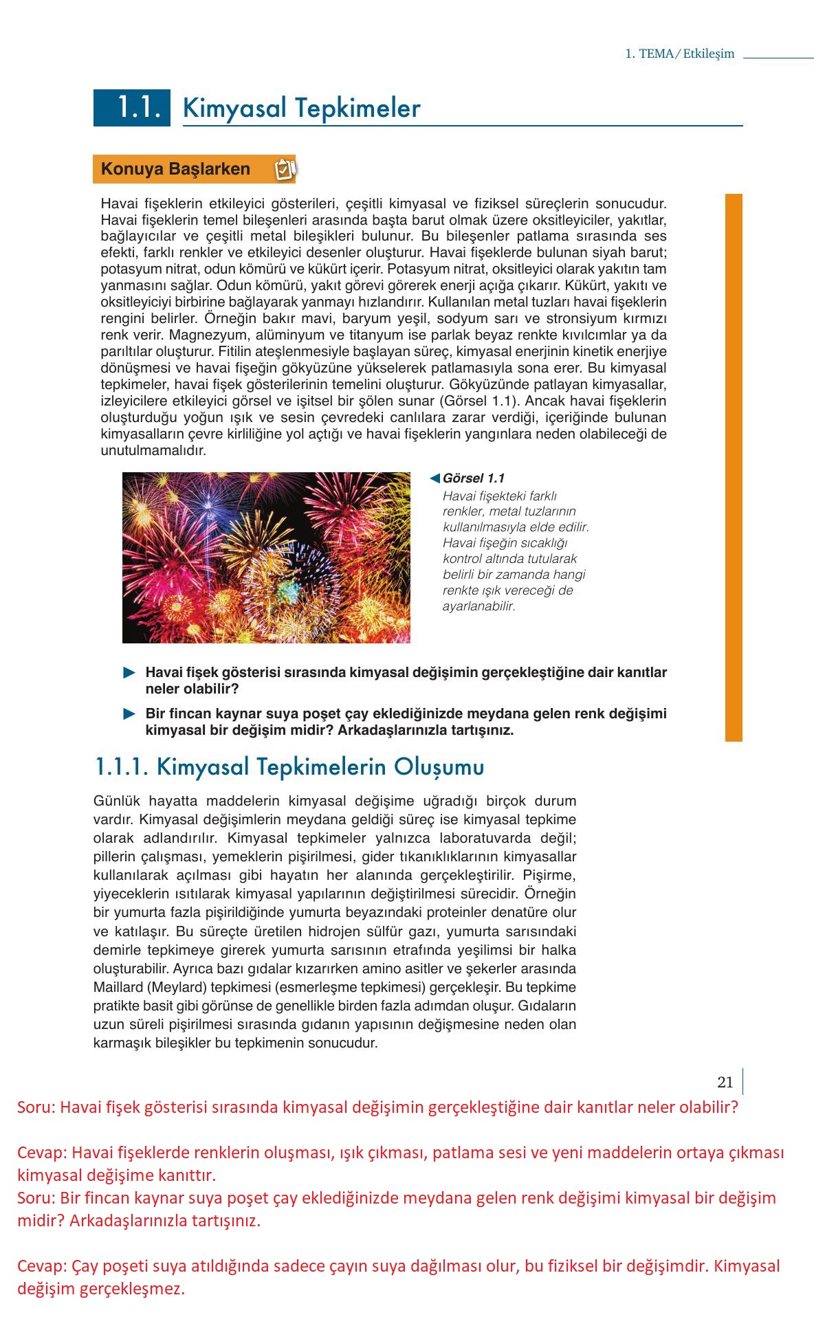 10. Sınıf Meb Yayınları Kimya Ders Kitabı Sayfa 21 Cevapları