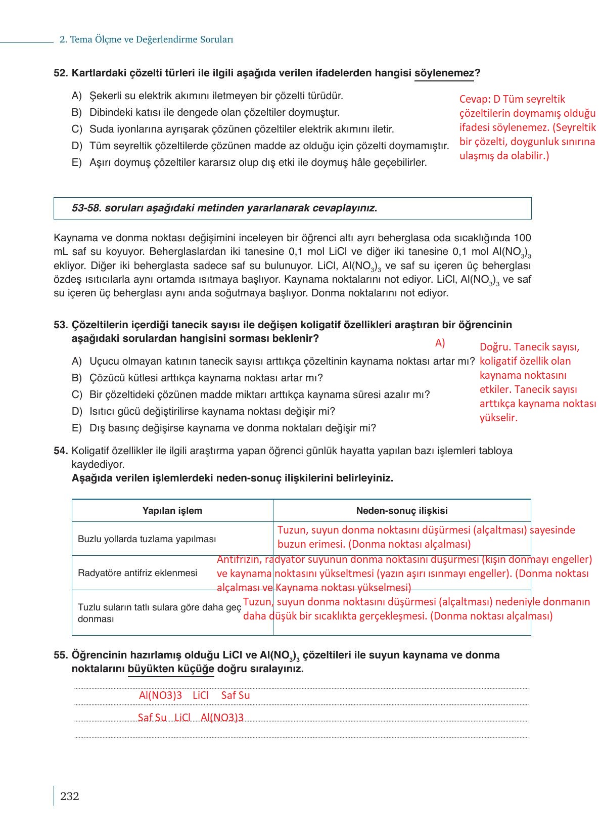 10. Sınıf Meb Yayınları Kimya Ders Kitabı Sayfa 232 Cevapları