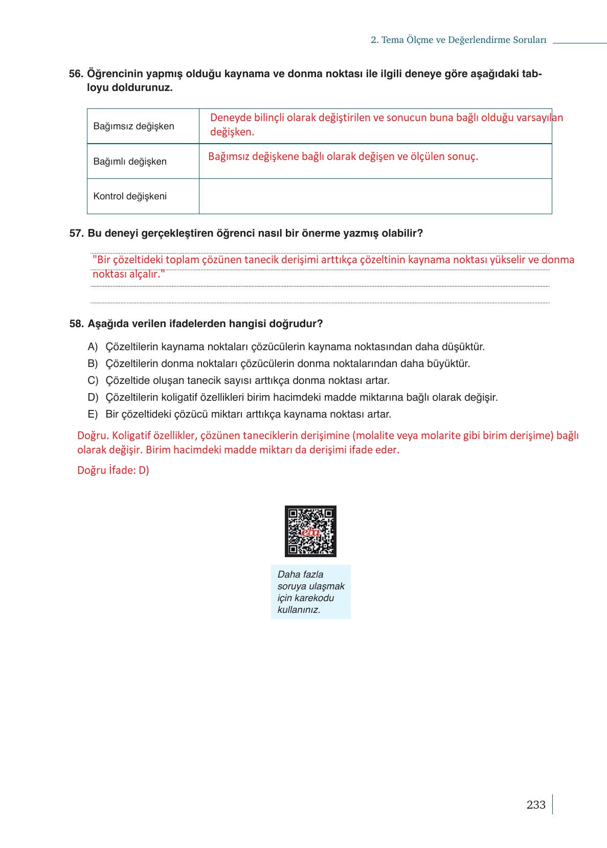 10. Sınıf Meb Yayınları Kimya Ders Kitabı Sayfa 233 Cevapları 10. Sınıf Meb Yayınları Kimya Ders Kitabı Sayfa 233 Cevapları