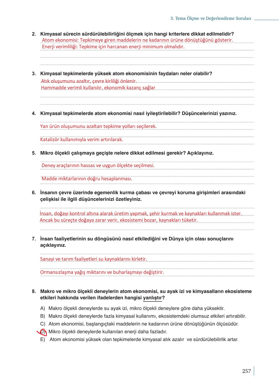 10. Sınıf Meb Yayınları Kimya Ders Kitabı Sayfa 257 Cevapları