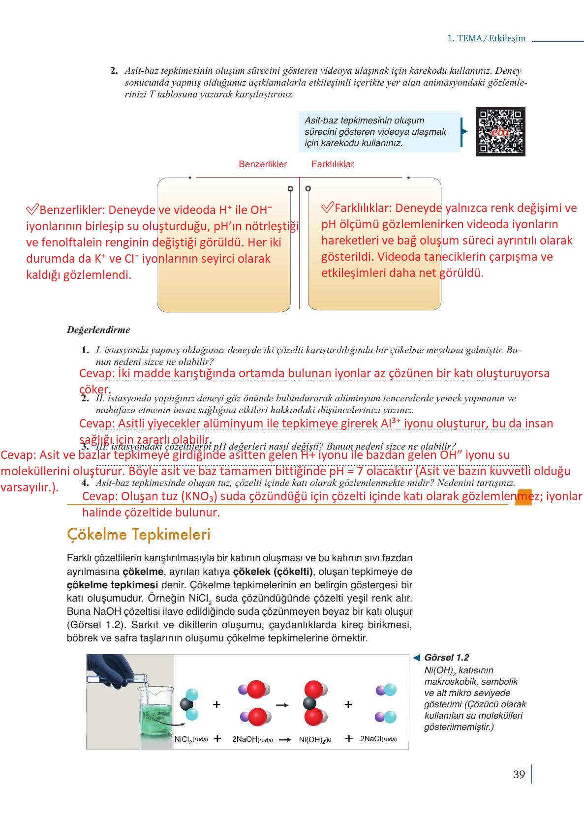10. Sınıf Meb Yayınları Kimya Ders Kitabı Sayfa 39 Cevapları