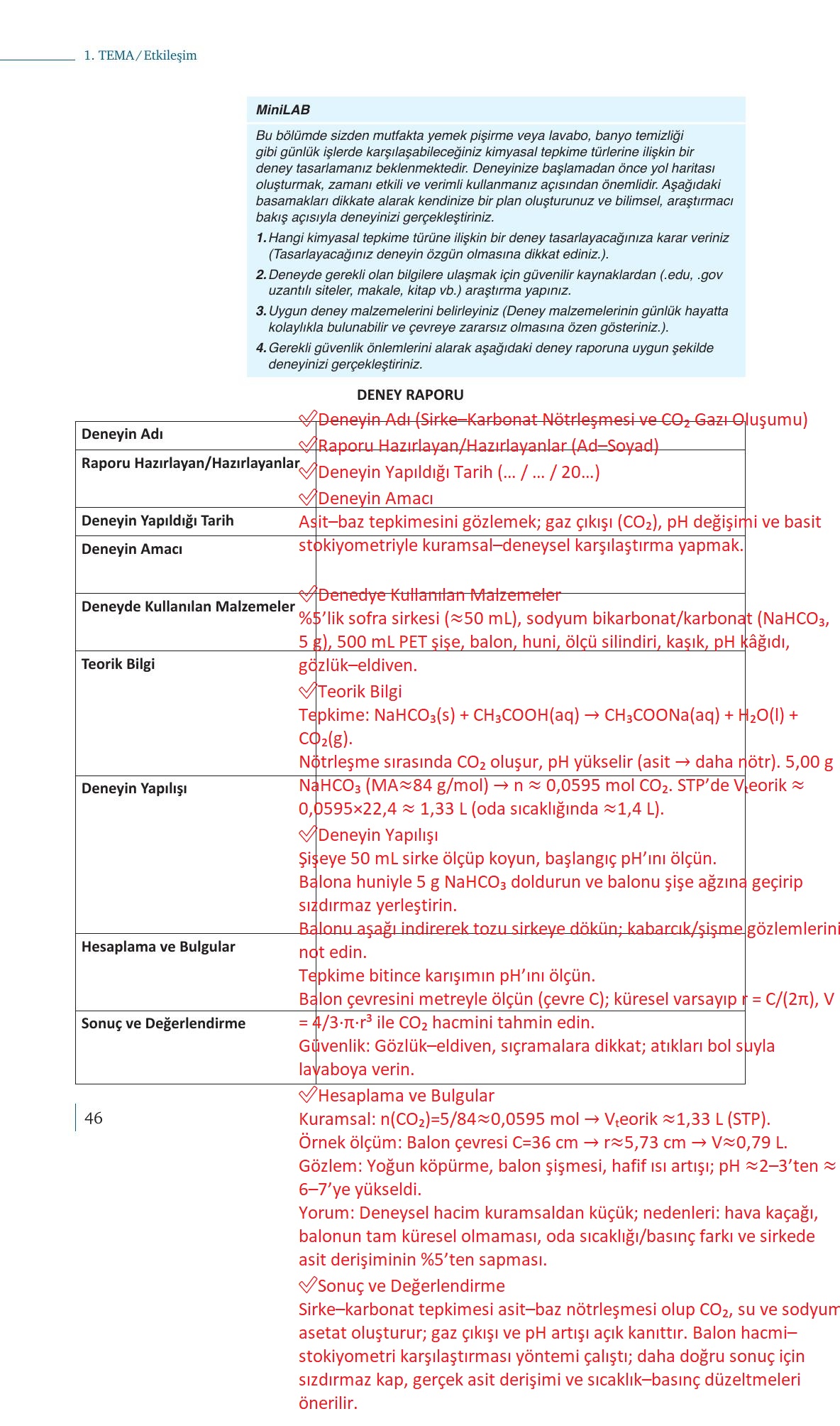 10. Sınıf Meb Yayınları Kimya Ders Kitabı Sayfa 46 Cevapları