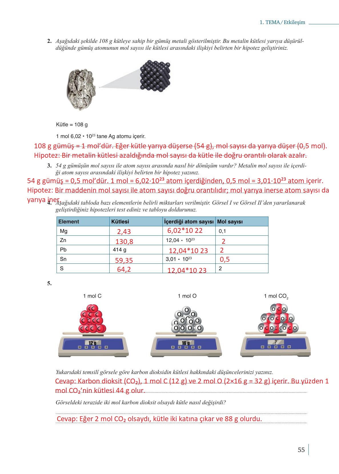 10. Sınıf Meb Yayınları Kimya Ders Kitabı Sayfa 55 Cevapları