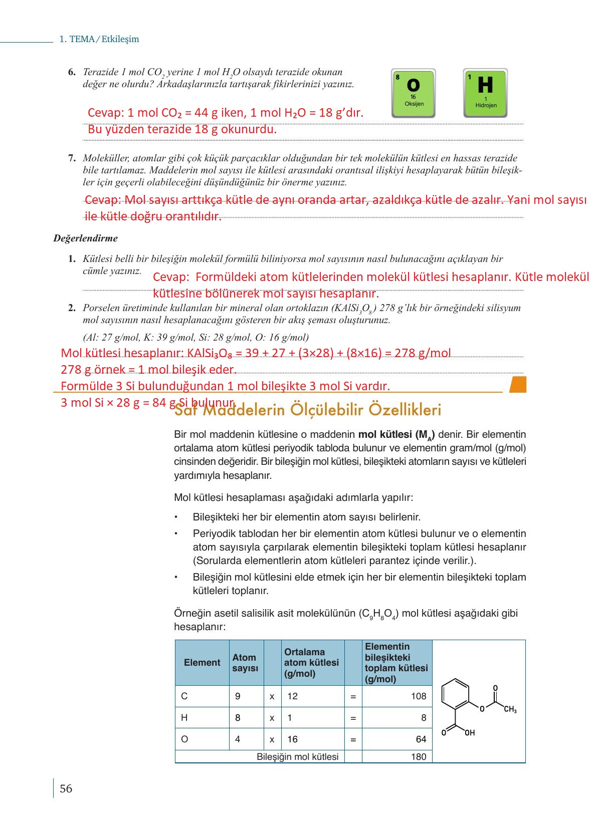10. Sınıf Meb Yayınları Kimya Ders Kitabı Sayfa 56 Cevapları