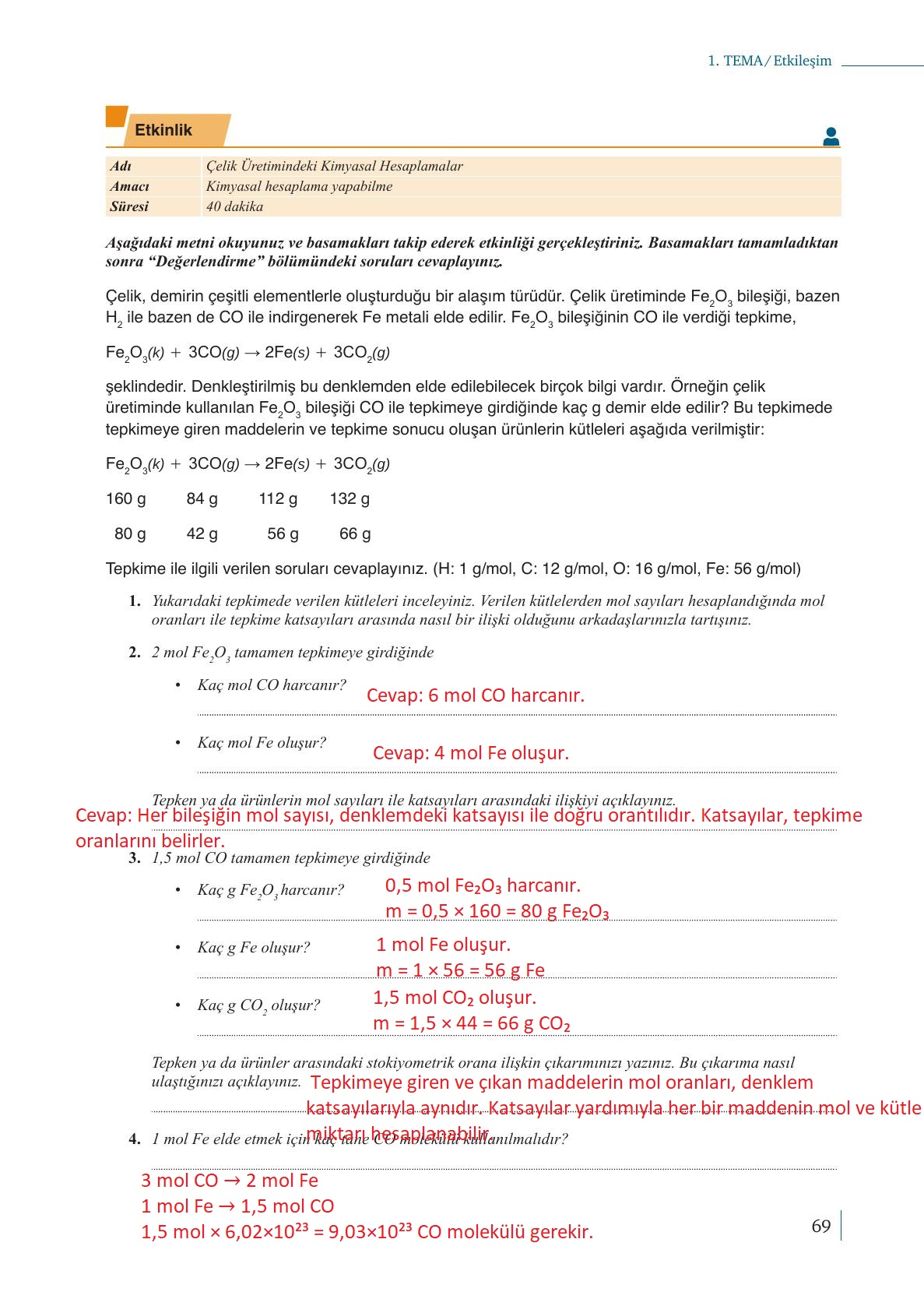 10. Sınıf Meb Yayınları Kimya Ders Kitabı Sayfa 69 Cevapları