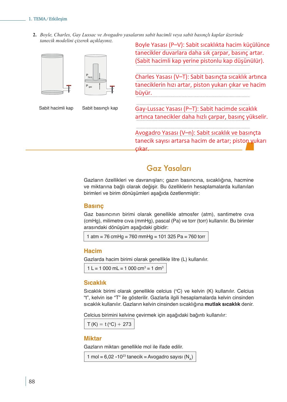 10. Sınıf Meb Yayınları Kimya Ders Kitabı Sayfa 88 Cevapları