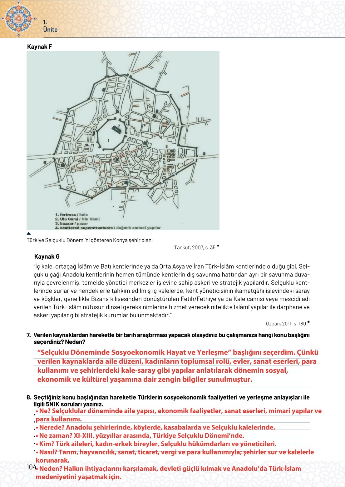 10. Sınıf Meb Yayınları Tarih Ders Kitabı Sayfa 104 Cevapları