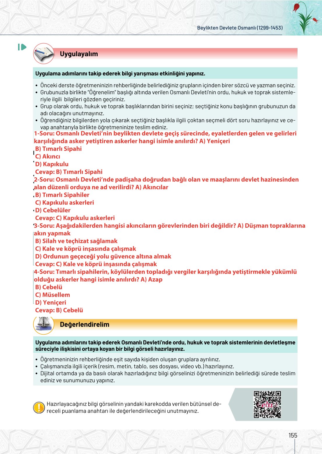 10. Sınıf Meb Yayınları Tarih Ders Kitabı Sayfa 155 Cevapları