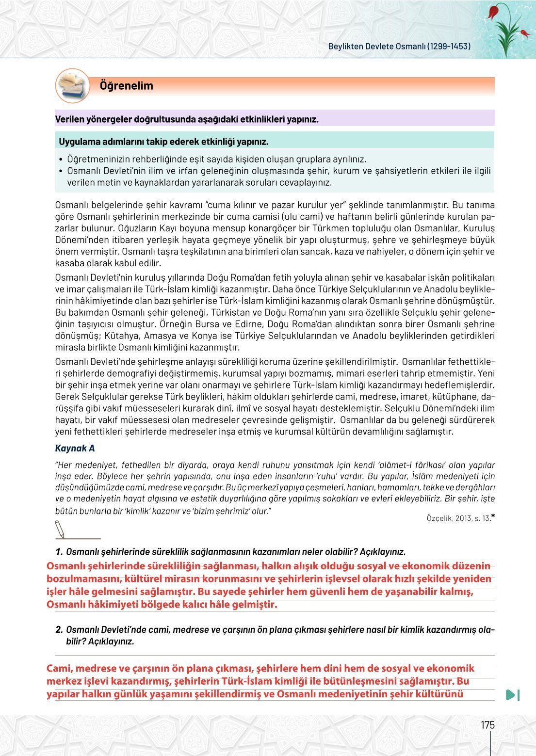 10. Sınıf Meb Yayınları Tarih Ders Kitabı Sayfa 175 Cevapları 10. Sınıf Meb Yayınları Tarih Ders Kitabı Sayfa 175 Cevapları