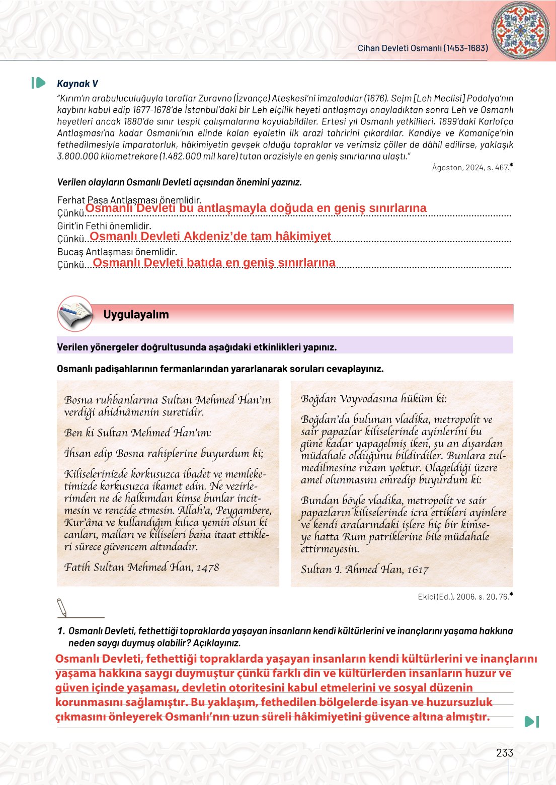 10. Sınıf Meb Yayınları Tarih Ders Kitabı Sayfa 233 Cevapları 10. Sınıf Meb Yayınları Tarih Ders Kitabı Sayfa 233 Cevapları