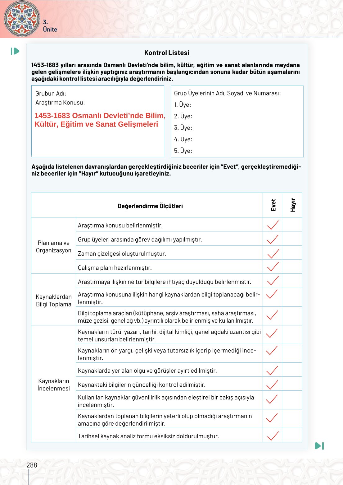 10. Sınıf Meb Yayınları Tarih Ders Kitabı Sayfa 288 Cevapları