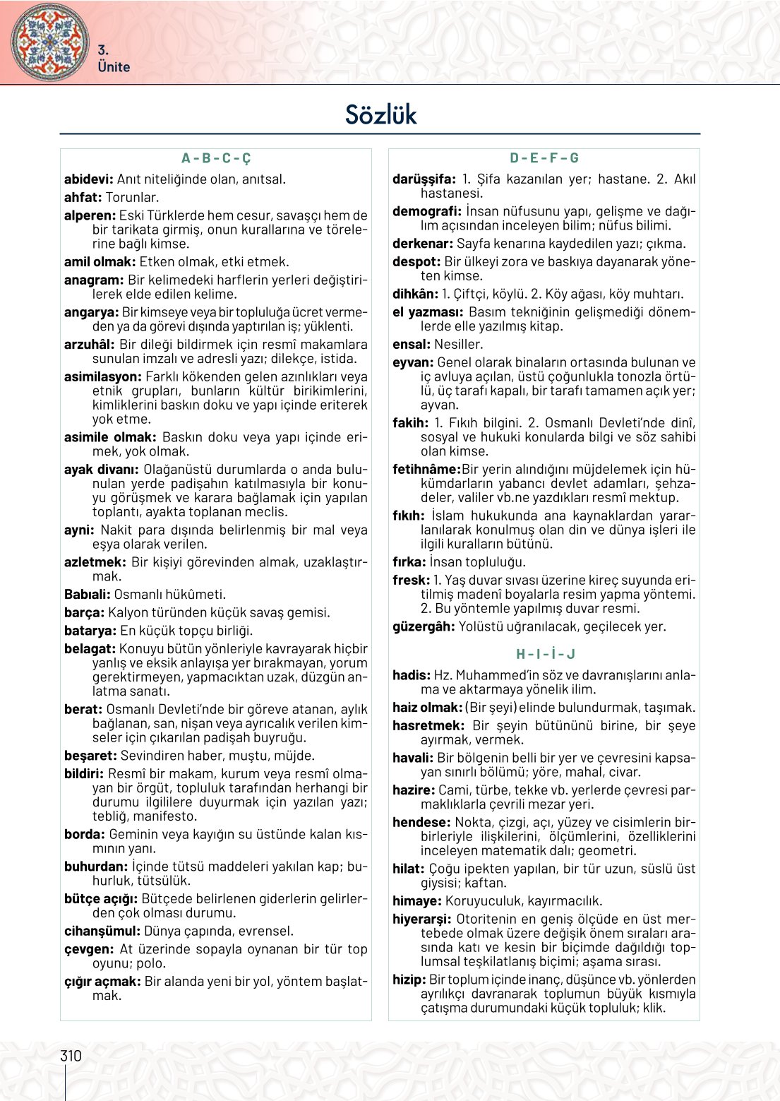 10. Sınıf Meb Yayınları Tarih Ders Kitabı Sayfa 310 Cevapları