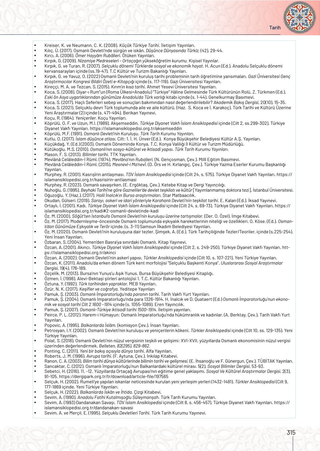 10. Sınıf Meb Yayınları Tarih Ders Kitabı Sayfa 315 Cevapları