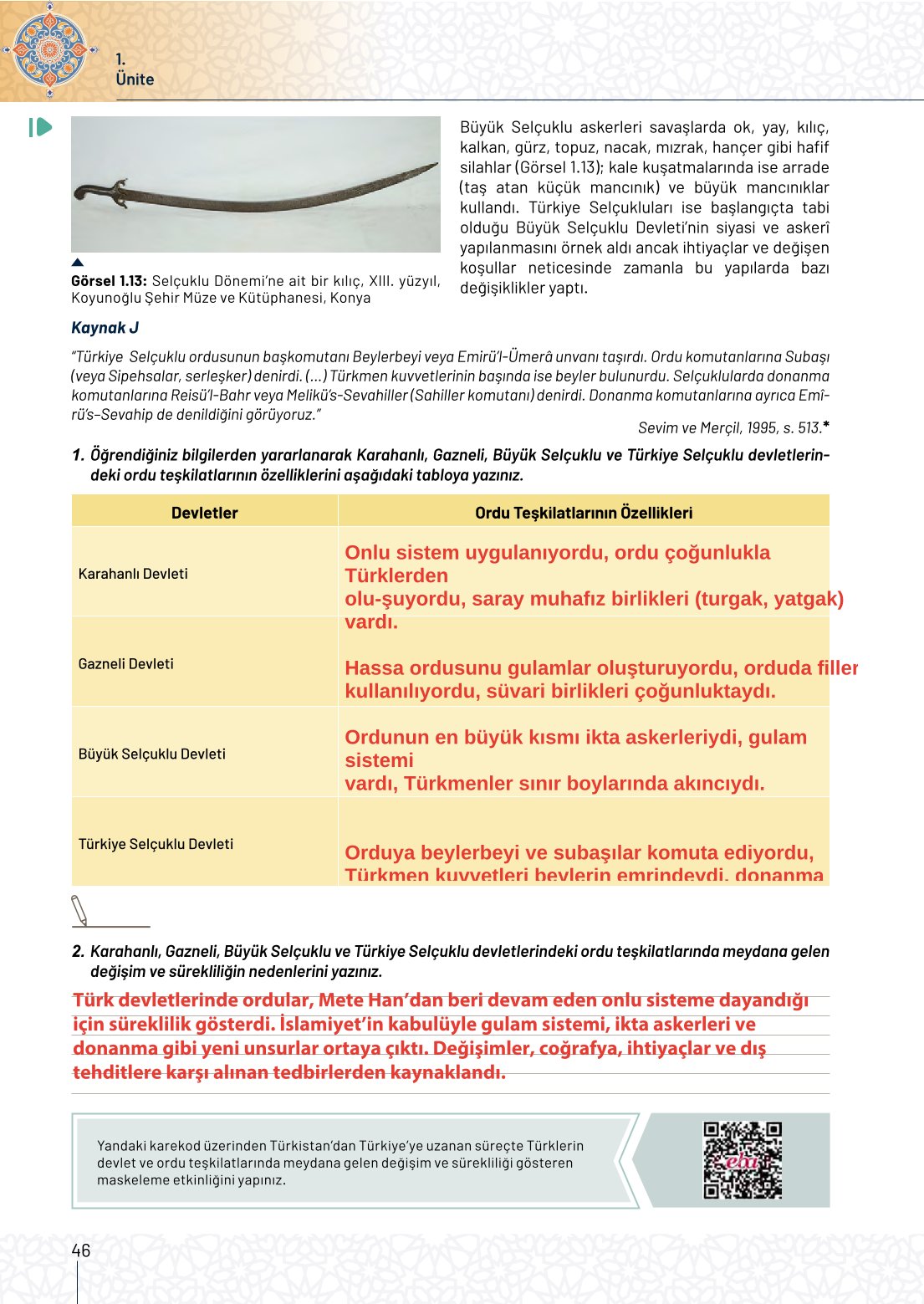10. Sınıf Meb Yayınları Tarih Ders Kitabı Sayfa 46 Cevapları