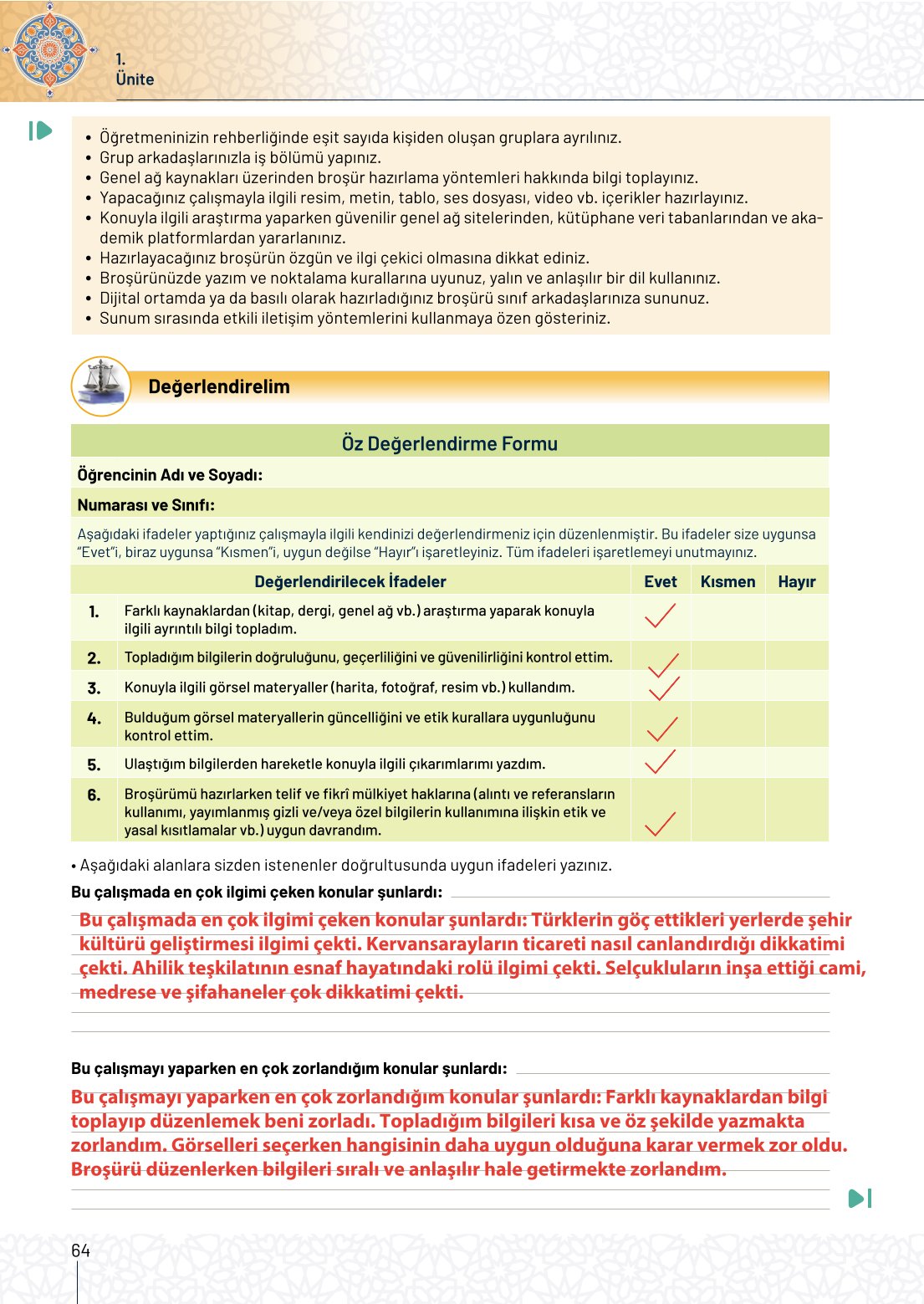 10. Sınıf Meb Yayınları Tarih Ders Kitabı Sayfa 64 Cevapları