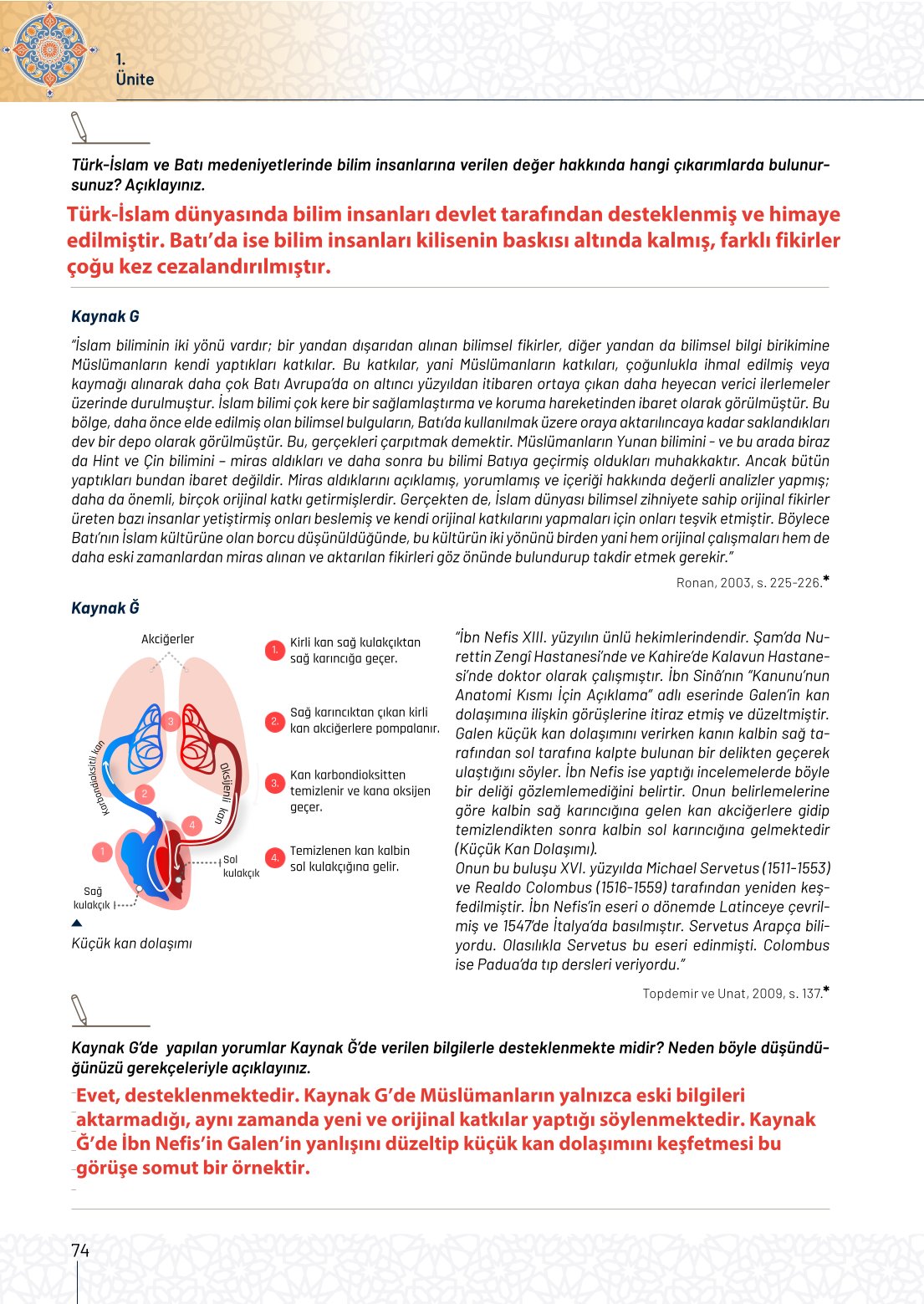 10. Sınıf Meb Yayınları Tarih Ders Kitabı Sayfa 74 Cevapları