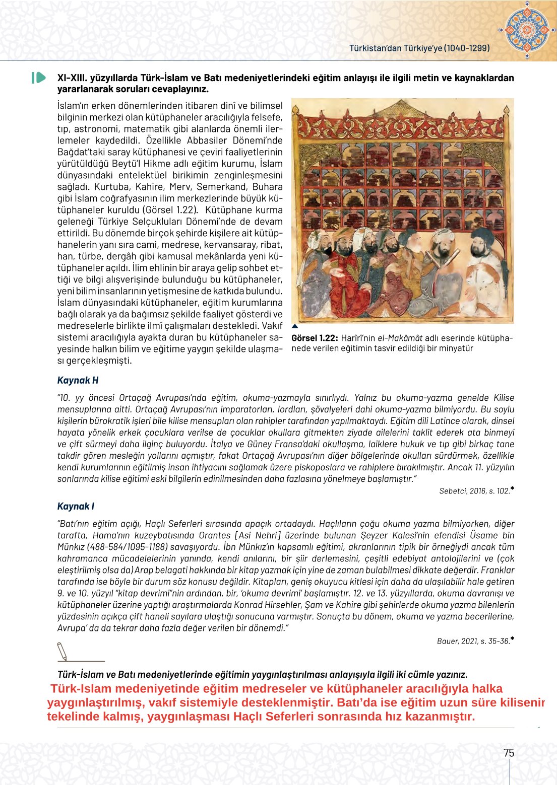 10. Sınıf Meb Yayınları Tarih Ders Kitabı Sayfa 75 Cevapları