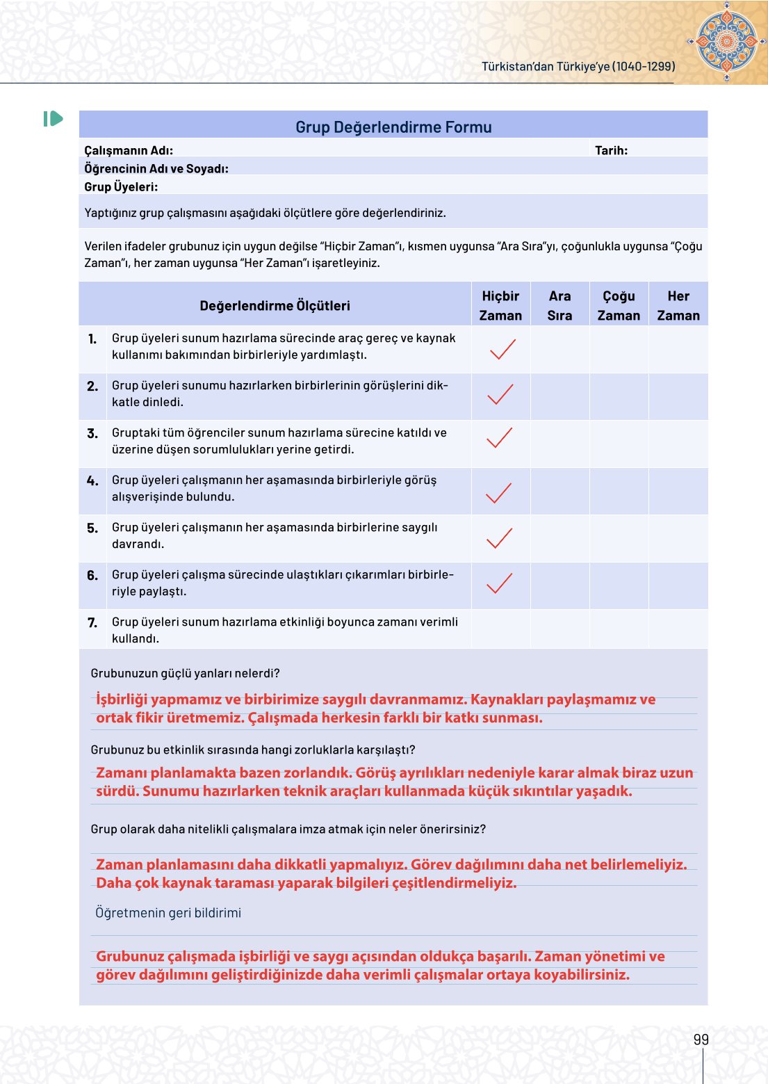 10. Sınıf Meb Yayınları Tarih Ders Kitabı Sayfa 99 Cevapları