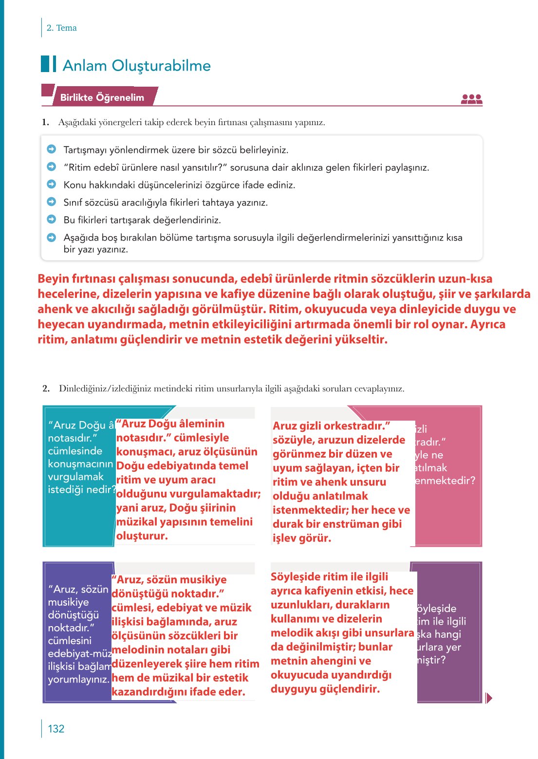 10. Sınıf Meb Yayınları Türk Dili Ve Edebiyatı Ders Kitabı Sayfa 132 Cevapları
