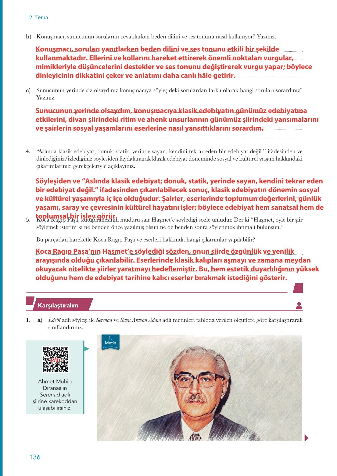 10. Sınıf Meb Yayınları Türk Dili Ve Edebiyatı Ders Kitabı Sayfa 136 Cevapları