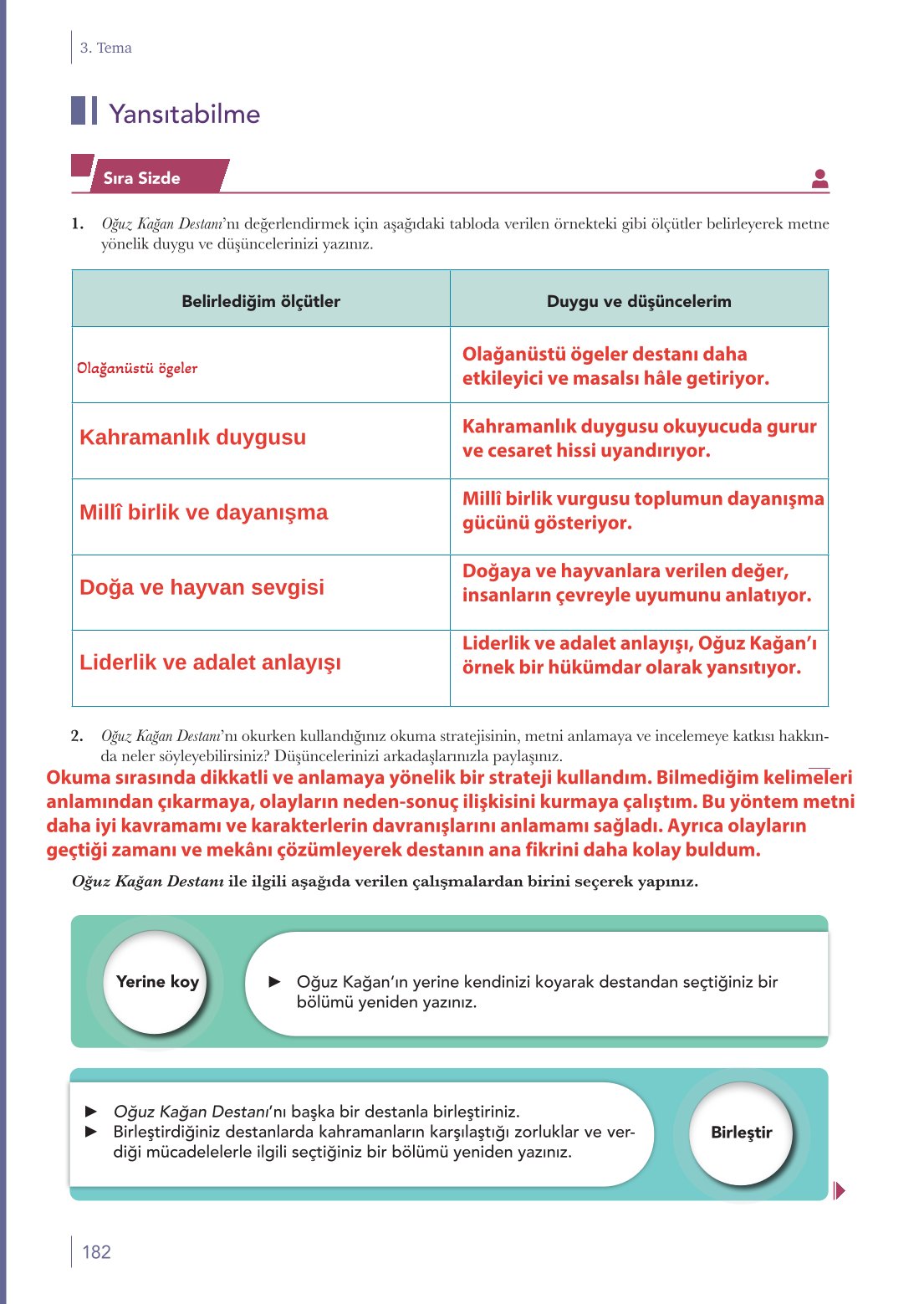 10. Sınıf Meb Yayınları Türk Dili Ve Edebiyatı Ders Kitabı Sayfa 182 Cevapları