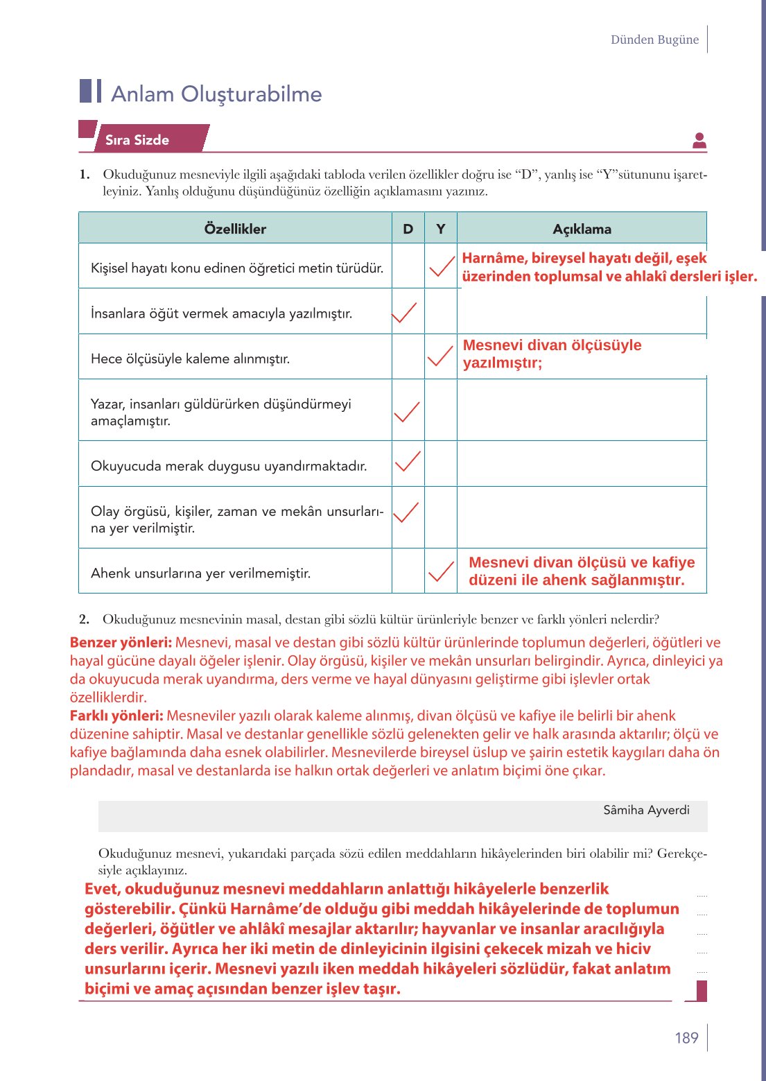 10. Sınıf Meb Yayınları Türk Dili Ve Edebiyatı Ders Kitabı Sayfa 189 Cevapları