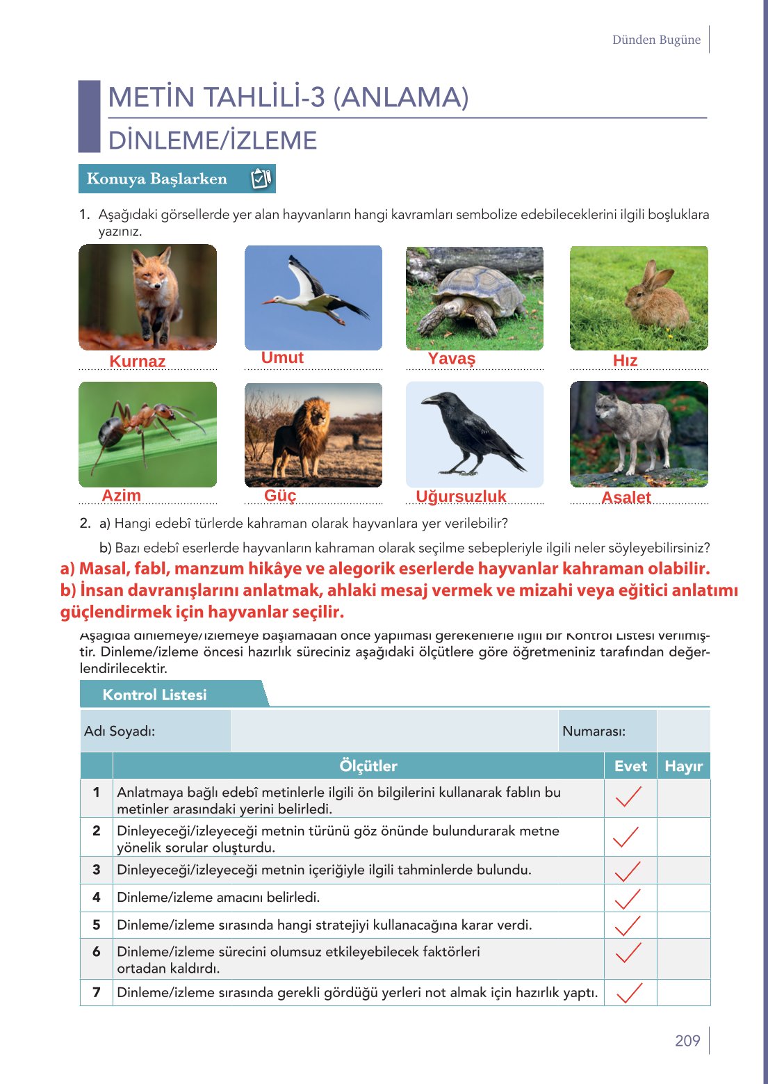 10. Sınıf Meb Yayınları Türk Dili Ve Edebiyatı Ders Kitabı Sayfa 209 Cevapları